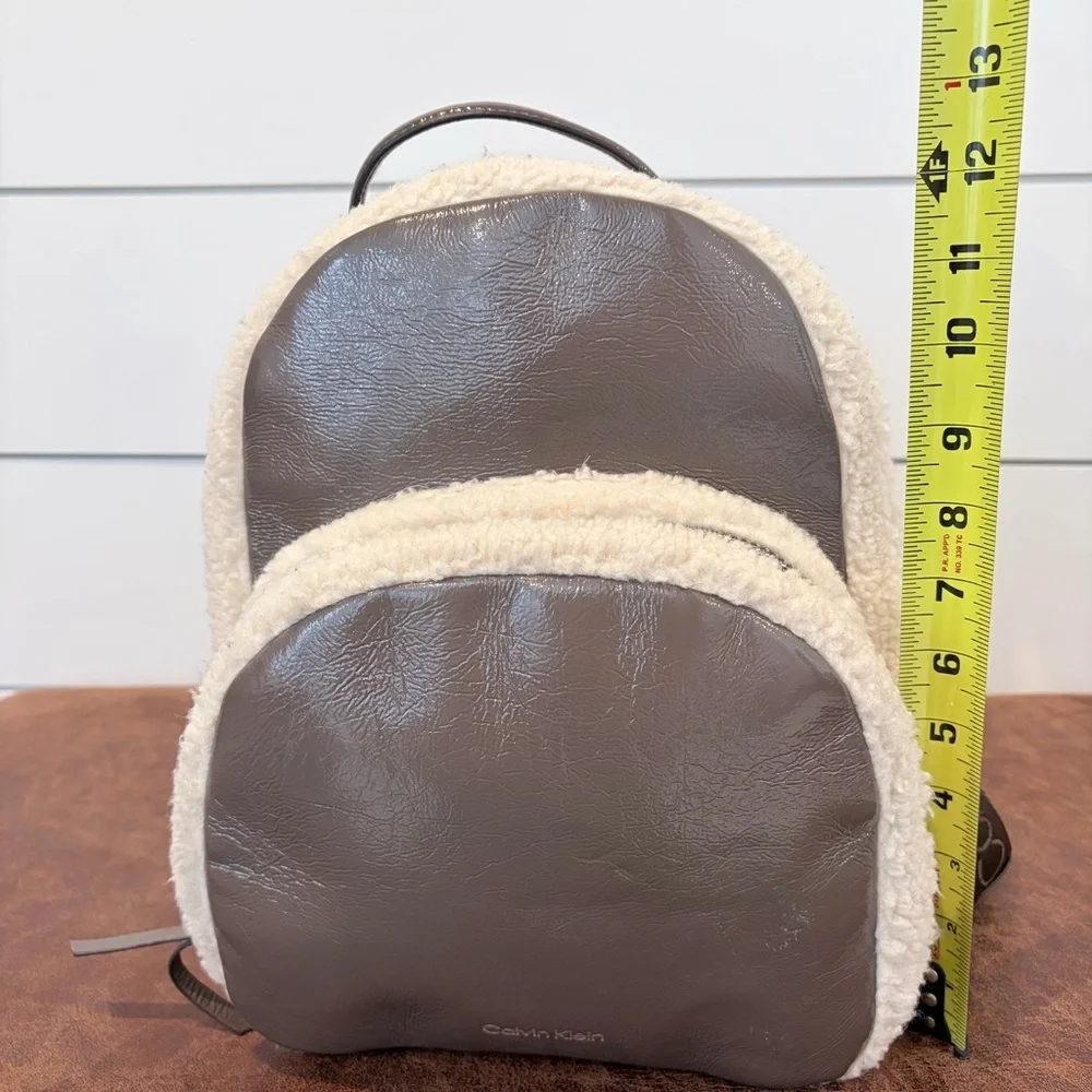 Calvin Klein Teddy Sherpa Mini Backpack Taupe Brown Soft Girl Y2K Chic